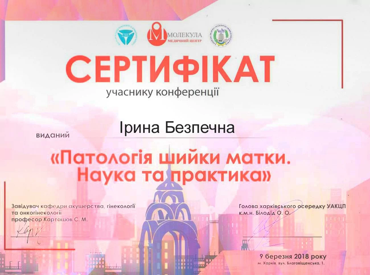 Certificato di partecipazione alla conferenza Certificato di partecipazione alla conferenza