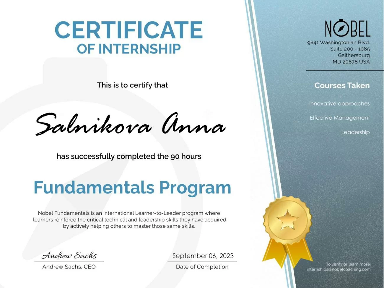 Ha completato il programma fondamentale dei corsi: Leadership, Approcci innovativi e Gestione efficace. Ha ricevuto il certificato di partecipazione Ha completato il programma fondamentale dei corsi: Leadership, Approcci innovativi e Gestione efficace. Ha ricevuto il certificato di partecipazione